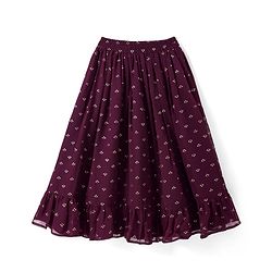 Pine Kids Woven Singlet Sleeves Foil Printed Choli Lehenga Set with Dupatta - Wine
