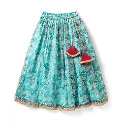 Pine Kids Woven Sleeveless Floral Printed Lehenga Choli & Dupatta Set with Sequin & Lace Detailing - Light Blue & Red