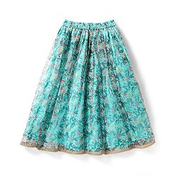 Pine Kids Woven Sleeveless Floral Printed Lehenga Choli & Dupatta Set with Sequin & Lace Detailing - Light Blue & Red