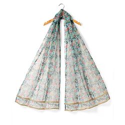 Pine Kids Woven Sleeveless Floral Printed Lehenga Choli & Dupatta Set with Sequin & Lace Detailing - Light Blue & Red