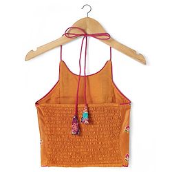 Pine Kids Woven Sleeveless Choli  Lehenga  Set & Dupatta with Floral Embroidery - Orange