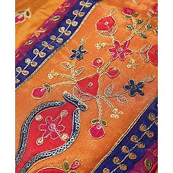 Pine Kids Woven Sleeveless Choli  Lehenga  Set & Dupatta with Floral Embroidery - Orange
