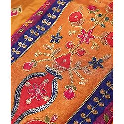 Pine Kids Woven Sleeveless Choli  Lehenga  Set & Dupatta with Floral Embroidery - Orange