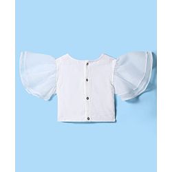 Pine Kids Woven Flutter Sleeves Choli  Lehenga  Set & Dupatta with Sequin Design - White