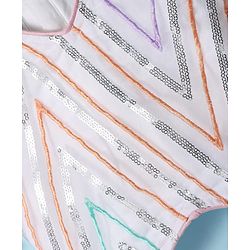 Pine Kids Woven Flutter Sleeves Choli  Lehenga  Set & Dupatta with Sequin Design - White
