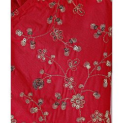 Pine Kids Woven Half Sleeves Choli  Lehenga Set & Dupatta with Floral Sequin Design & Print with Lace Detailing - White & Red
