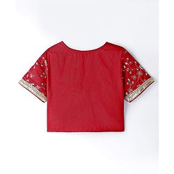 Pine Kids Woven Half Sleeves Choli  Lehenga Set & Dupatta with Floral Sequin Design & Print with Lace Detailing - White & Red