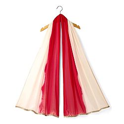 Pine Kids Woven Half Sleeves Choli  Lehenga Set & Dupatta with Floral Sequin Design & Print with Lace Detailing - White & Red