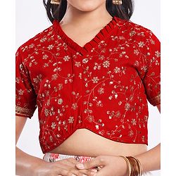 Pine Kids Woven Half Sleeves Choli  Lehenga Set & Dupatta with Floral Sequin Design & Print with Lace Detailing - White & Red