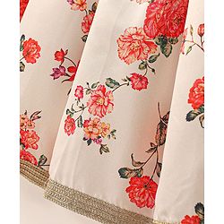 Pine Kids Woven Half Sleeves Choli  Lehenga Set & Dupatta with Floral Sequin Design & Print with Lace Detailing - White & Red