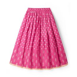 Pine Kids Sleeveless Foil Printed Choli Lehenga Set with Dupatta - Dark Pink