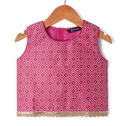 Pine Kids Sleeveless Foil Printed Choli Lehenga Set with Dupatta - Dark Pink