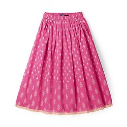 Pine Kids Sleeveless Foil Printed Choli Lehenga Set with Dupatta - Dark Pink