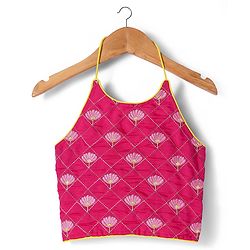 Pine Kids Woven Sleeveless Choli  Lehenga Set & Dupatta with Floral Embroidery - Yellow & Dark Pink