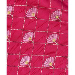 Pine Kids Woven Sleeveless Choli  Lehenga Set & Dupatta with Floral Embroidery - Yellow & Dark Pink