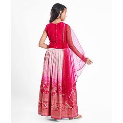 Pine Active Woven Sleeveless Lehenga Choli Set With Sequin Detailing & Floral Embriodery - Pink