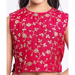 Pine Active Woven Sleeveless Lehenga Choli Set With Sequin Detailing & Floral Embriodery - Pink