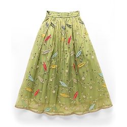 Pine Kids Woven Sleeveless Floral Embroidery Choli Lehenga Set with Dupatta & Sequin Detailing - Light Green