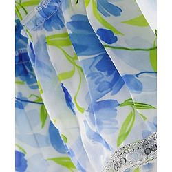 Pine Kids Woven Puffed Sleeves Choli  Lehenga Set & Dupatta with Frill Detailing & Floral Print - White & Blue