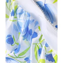 Pine Kids Woven Puffed Sleeves Choli  Lehenga Set & Dupatta with Frill Detailing & Floral Print - White & Blue