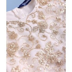 Pine Kids Woven Half Sleeves Floral Sequin Embroidered Choli Lehenga Set with Dupatta - White