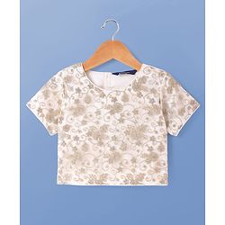Pine Kids Woven Half Sleeves Floral Sequin Embroidered Choli Lehenga Set with Dupatta - White