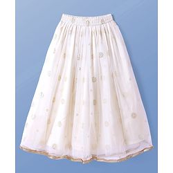 Pine Kids Woven Half Sleeves Floral Sequin Embroidered Choli Lehenga Set with Dupatta - White