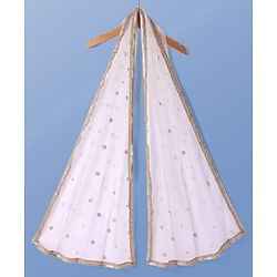 Pine Kids Woven Half Sleeves Floral Sequin Embroidered Choli Lehenga Set with Dupatta - White