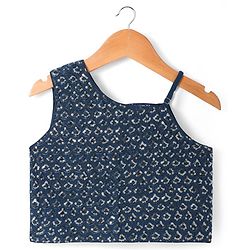 Pine Kids Woven Singlet Sleeves Choli Lehenga Set with Dupatta & Floral Sequin Detailing - Navy Blue