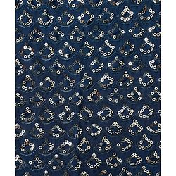 Pine Kids Woven Singlet Sleeves Choli Lehenga Set with Dupatta & Floral Sequin Detailing - Navy Blue