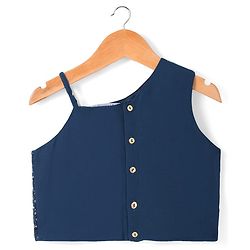 Pine Kids Woven Singlet Sleeves Choli Lehenga Set with Dupatta & Floral Sequin Detailing - Navy Blue