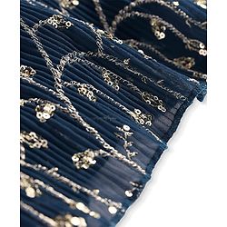 Pine Kids Woven Singlet Sleeves Choli Lehenga Set with Dupatta & Floral Sequin Detailing - Navy Blue