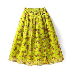 Pine Kids Woven Sleeveless Choli  Lehenga Set & Dupatta with Sequin Design & Floral Print -Limegreen