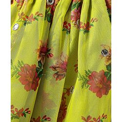 Pine Kids Woven Sleeveless Choli  Lehenga Set & Dupatta with Sequin Design & Floral Print -Limegreen