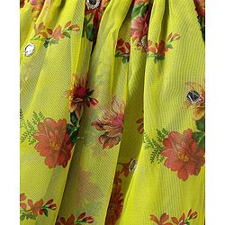 Pine Kids Woven Sleeveless Choli  Lehenga Set & Dupatta with Sequin Design & Floral Print -Limegreen