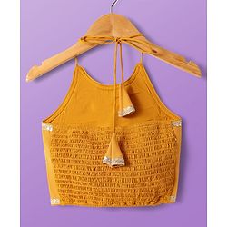 Pine Kids Woven Sleeveless Embroidered Lehenga Choli & Dupatta Set with Sequin & Lace Detailing - Off White & Mustard
