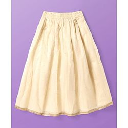 Pine Kids Woven Sleeveless Embroidered Lehenga Choli & Dupatta Set with Sequin & Lace Detailing - Off White & Mustard