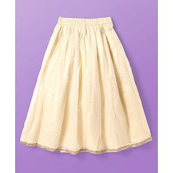 Pine Kids Woven Sleeveless Embroidered Lehenga Choli & Dupatta Set with Sequin & Lace Detailing - Off White & Mustard