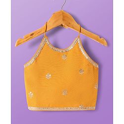 Pine Kids Woven Sleeveless Embroidered Lehenga Choli & Dupatta Set with Sequin & Lace Detailing - Off White & Mustard
