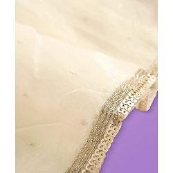 Pine Kids Woven Sleeveless Embroidered Lehenga Choli & Dupatta Set with Sequin & Lace Detailing - Off White & Mustard