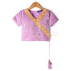 Pine Kids Woven Half Sleeves Floral Sequin Embroidered Choli Lehenga Set with Dupatta - Purple