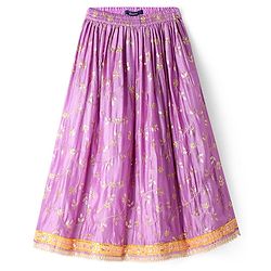 Pine Kids Woven Half Sleeves Floral Sequin Embroidered Choli Lehenga Set with Dupatta - Purple