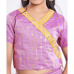 Pine Kids Woven Half Sleeves Floral Sequin Embroidered Choli Lehenga Set with Dupatta - Purple