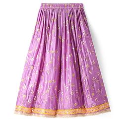 Pine Kids Woven Half Sleeves Floral Sequin Embroidered Choli Lehenga Set with Dupatta - Purple