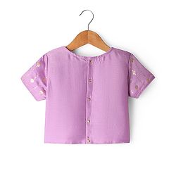 Pine Kids Woven Half Sleeves Floral Sequin Embroidered Choli Lehenga Set with Dupatta - Purple