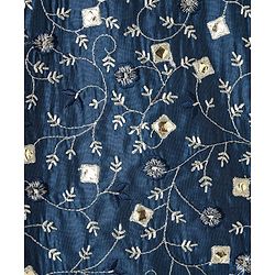 Pine Kids Woven Sleeveless Floral Embroidered Choli Lehenga Set with Dupatta Glitter Print & Lace Detailing - Navy Blue