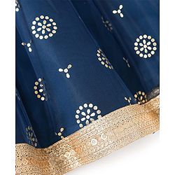 Pine Kids Woven Sleeveless Floral Embroidered Choli Lehenga Set with Dupatta Glitter Print & Lace Detailing - Navy Blue