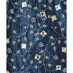 Pine Kids Woven Sleeveless Floral Embroidered Choli Lehenga Set with Dupatta Glitter Print & Lace Detailing - Navy Blue