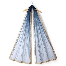 Pine Kids Woven Sleeveless Floral Embroidered Choli Lehenga Set with Dupatta Glitter Print & Lace Detailing - Navy Blue