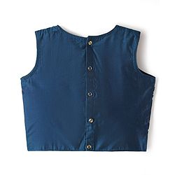 Pine Kids Woven Sleeveless Floral Embroidered Choli Lehenga Set with Dupatta Glitter Print & Lace Detailing - Navy Blue